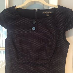 Brooks Brothers Navy Blue Dot Cap Sleeve Dress 0